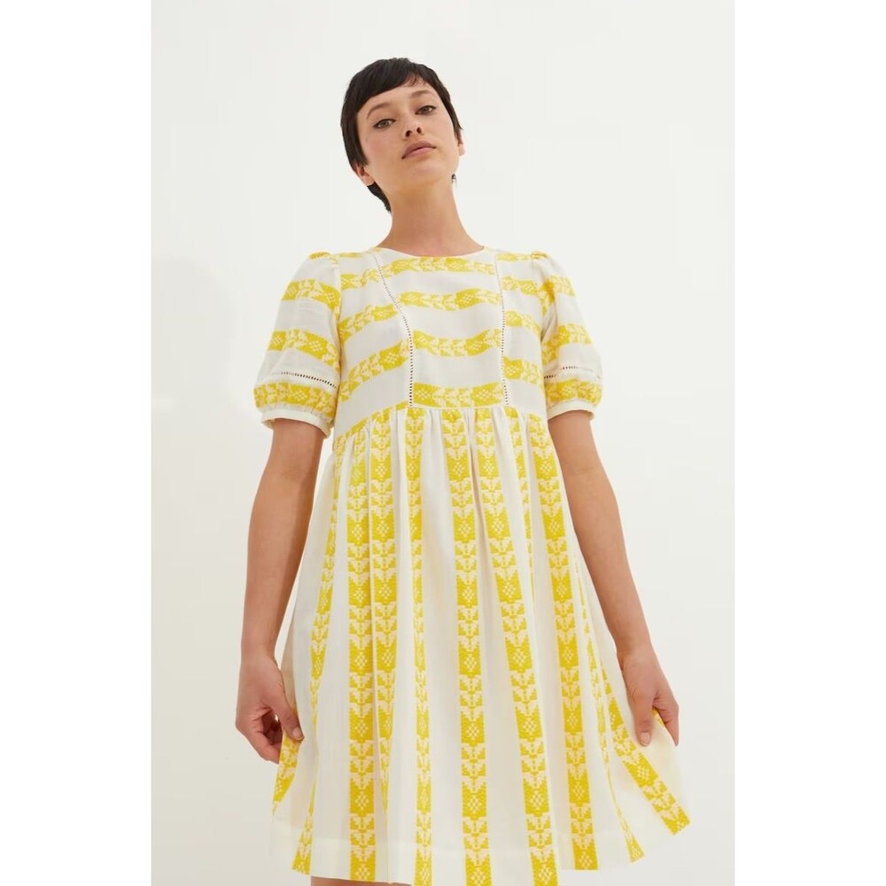 Yellow and White Patterned Mini Dress